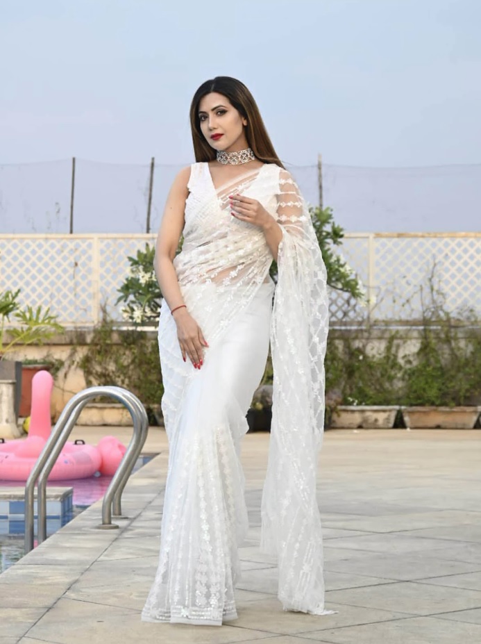 Premium Designer Soft Net Wedding Saree with Heavy Thread & Sequin Work
